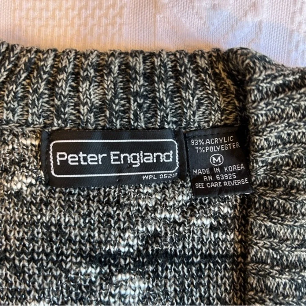 Vintage Men’s Peter England Black and Gray Grandpa Cardigan Sweater‎ Size Med